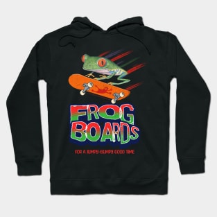 Cute and Funny red eyed tree frog is having a good time on a skateboard with frog boards having a jumpy and bumpy good time Hoodie